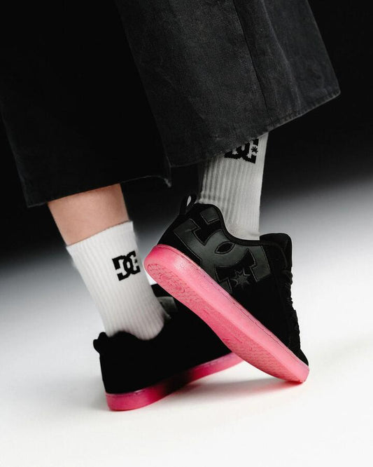 Image of Shoes. Product name - DC Shoes Womens Court Graffik Skate Shoes Black/Black/Pink in Black/Black/Pink colour by brand - DC Shoes