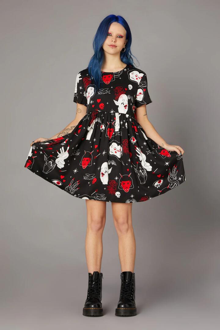 Image of Dresses. Productname: Gothic Print Baby Doll Dress in Black colour by brand - Black Friday