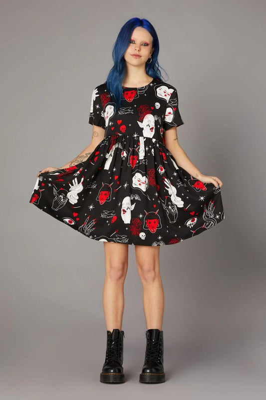 Image of Dresses. Productname: Gothic Print Baby Doll Dress in Black colour by brand - Black Friday