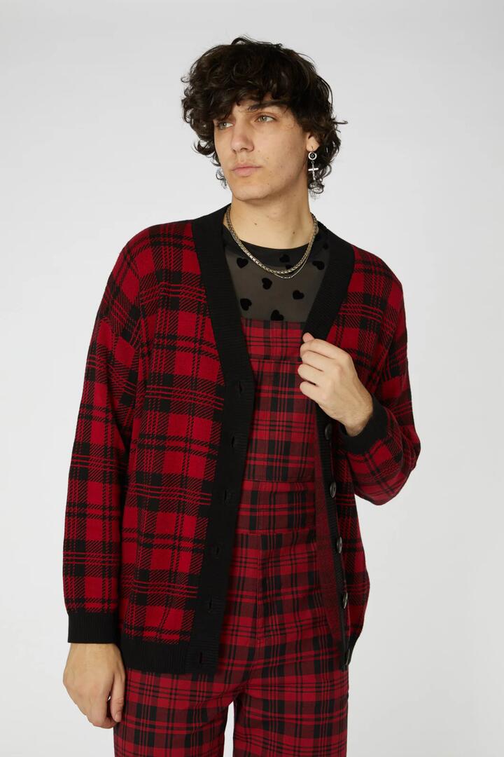 Image of a model wearing Outerwear. Productname: Escape My Affection Cardi in Red colour by brand - Dangerfield