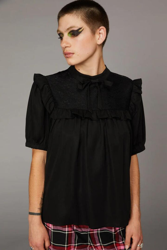 Image of Blouses. Productname: Goth Lace Yoke Blouse in Cream colour by brand - Black Friday