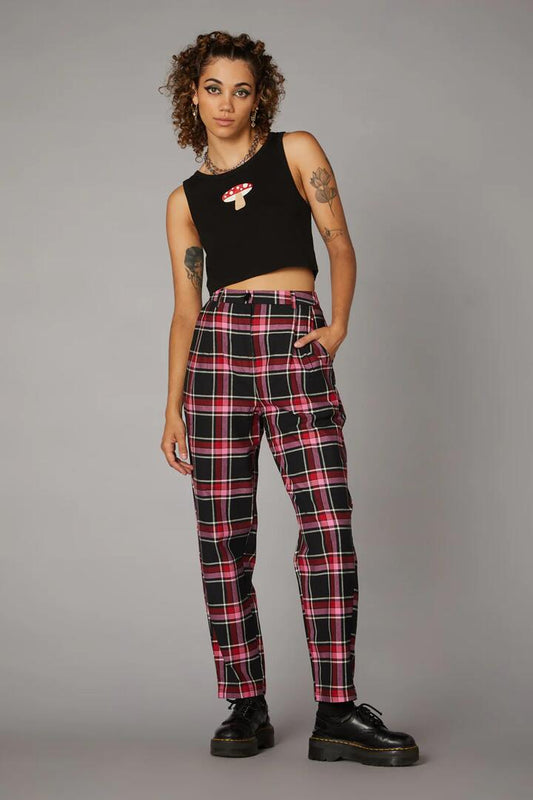Image of a model wearing Pants. Productname: Punk ValentineTartanPant in Red/Pink colour by brand - Black Friday