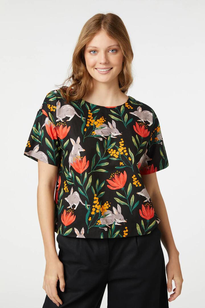 Image of a model wearing Tops. Productname: Bilby Top in Black colour by brand - Princess Highway