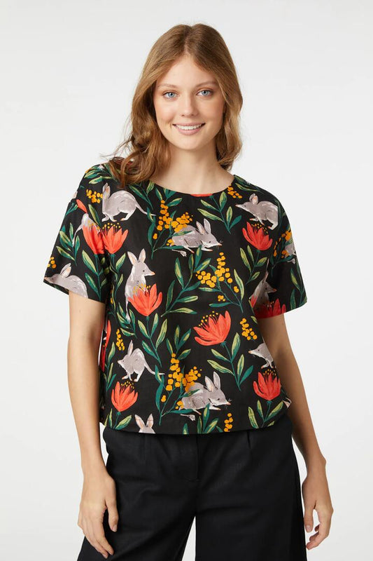 Image of a model wearing Tops. Productname: Bilby Top in Black colour by brand - Princess Highway