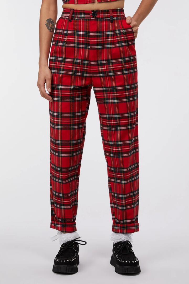 Image of a model wearing Pants. Productname: Party Time Tartan Pant in Tartan colour by brand - Dangerfield
