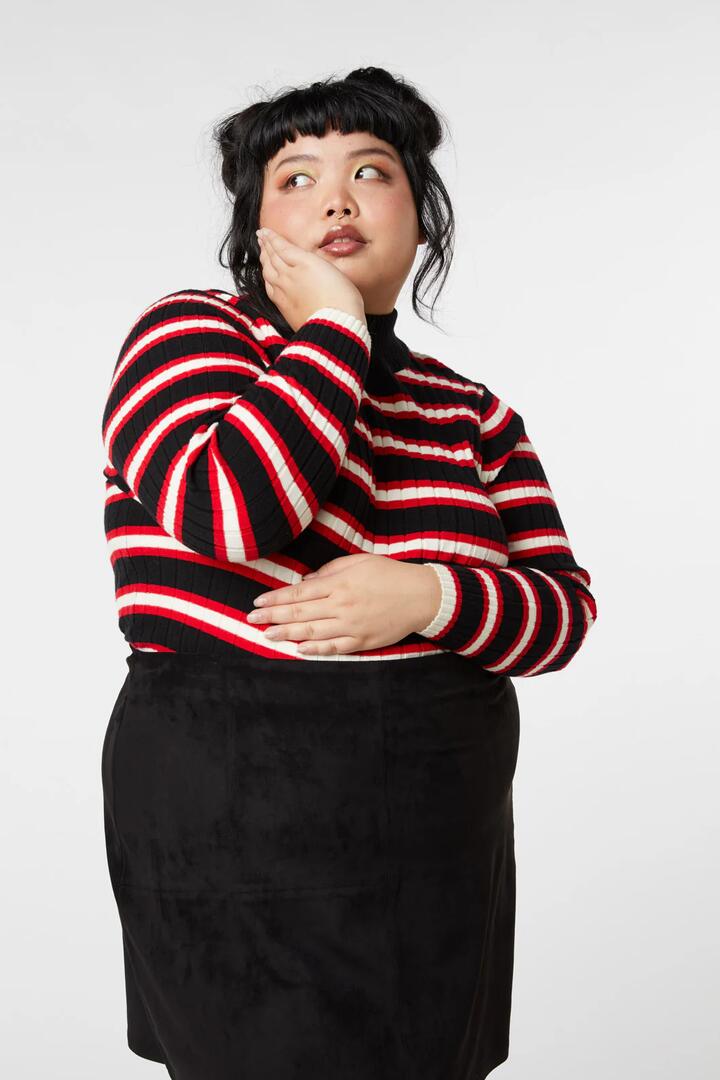 Image of a model wearing Tops. Productname: Curve Rage Stripe Knit in Multi colour by brand - Dangerfield