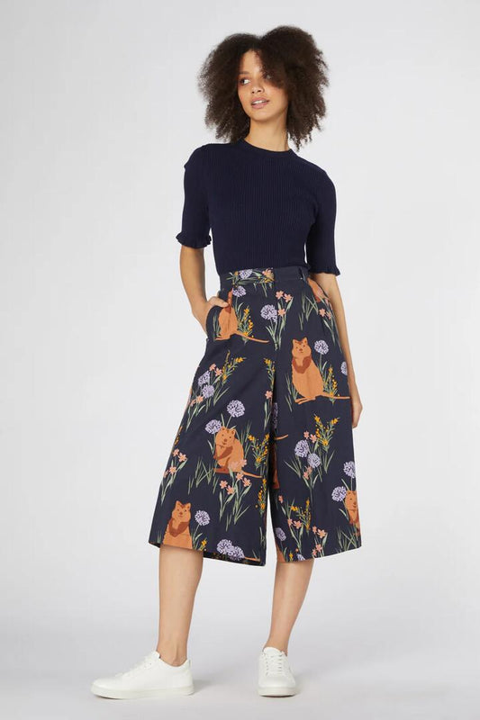 Image of a model wearing Skirts. Productname: Bushland Quokka Skort in Navy colour by brand - Princess Highway