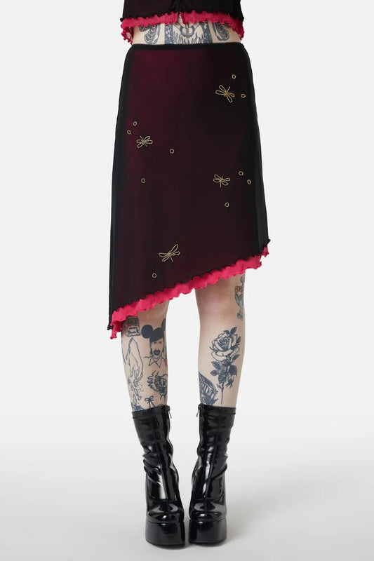 Image of a model wearing Skirts. Productname: Dragonfly Skirt in Black/Pink colour by brand - Dangerfield