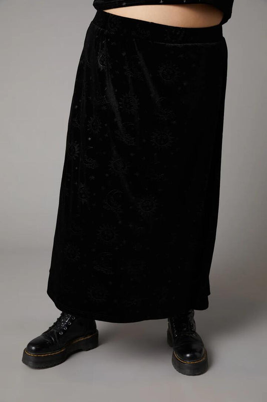Image of a model wearing Skirts. Productname: Curve Clairvoyant Skirt in Black colour by brand - Black Friday