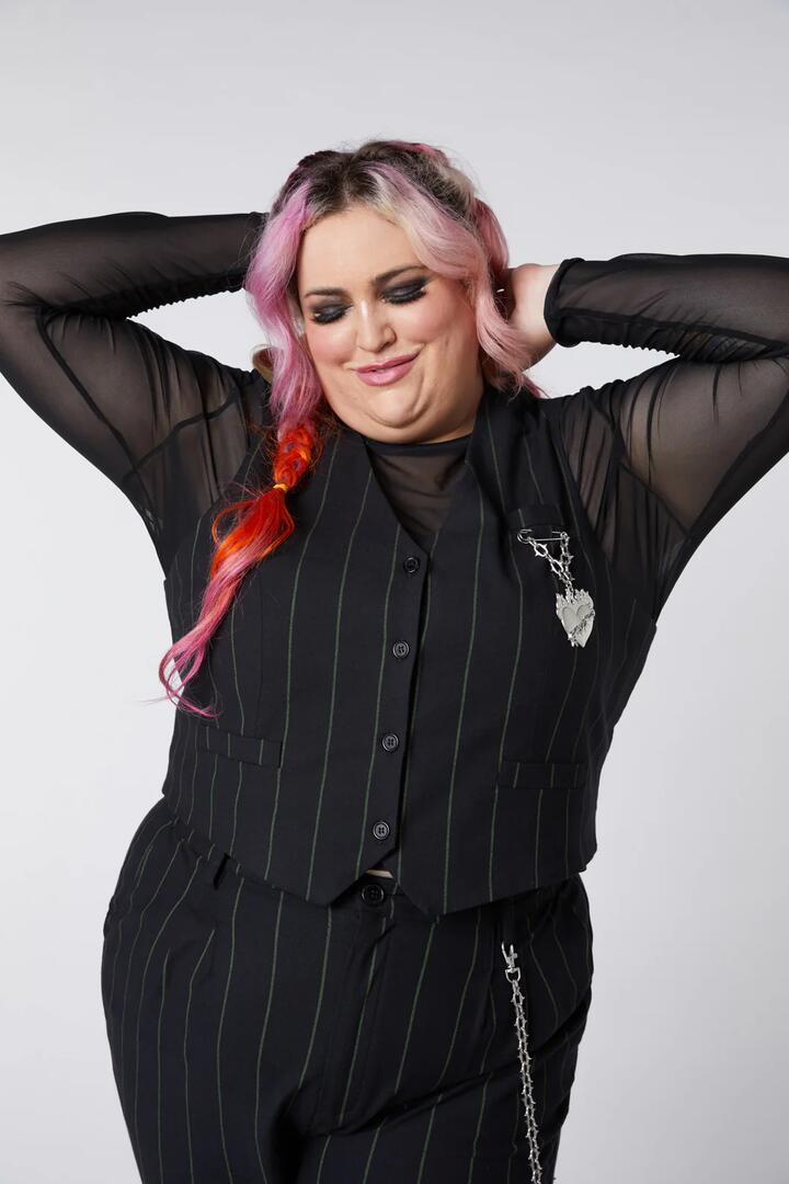 Image of Coats & Jackets. Productname: Curve Mystery Pinstripe Vest in Black colour by brand - Dangerfield