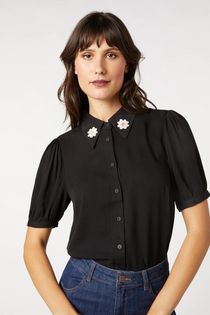 Image of Blouses. Productname: Miss Daisy Embroidered Blouse in Black colour by brand - Princess Highway