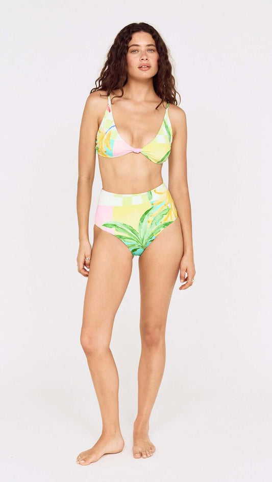 Image of Swimwear. Product name - Palm Print High Waisted Bikini Bottom in Vacation Palms colour by brand - MINKPINK