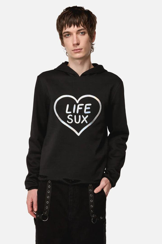 Image of a model wearing Outerwear. Productname: Hater Goth Hoodie in Black colour by brand - Dangerfield