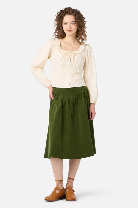 Image of a model wearing Tops. Productname: Willow Prairie Long Sleeve Top in Cream colour by brand - Princess Highway