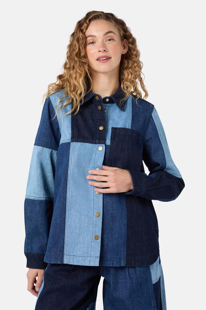 Image of Shirts. Product name - Puzzle Spliced Denim Shirt in Denim colour by brand - Gorman