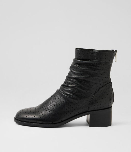 Image of Boots. Product name - Rarman Black Leather Ankle Boots in Black-Black Heel colour by brand - MIDAS