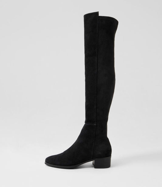 Image of Boots. Product name - Tache Black Suede Knee High Boots in Black colour by brand - MIDAS