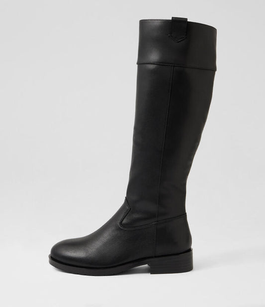 Image of Boots. Product name - Theadore Black Leather Knee High Boots in Black colour by brand - MIDAS