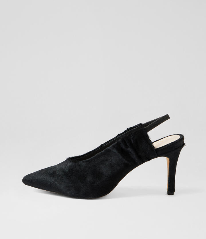 Image of Heels. Product name - Bellen Black Leather Heels in Black colour by brand - MIDAS