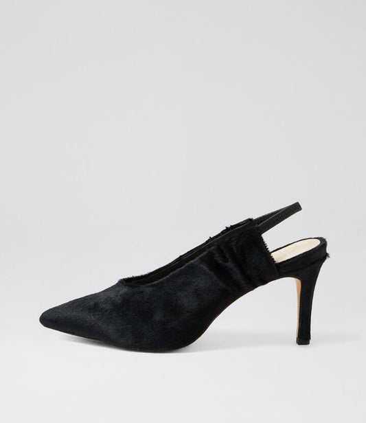Image of Heels. Product name - Bellen Black Leather Heels in Black colour by brand - MIDAS