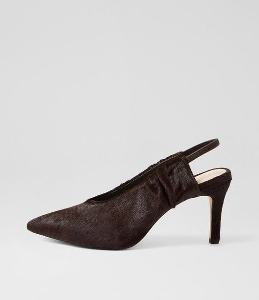 Image of Heels. Product name - Bellen Choc Leather Heels in Choc colour by brand - MIDAS