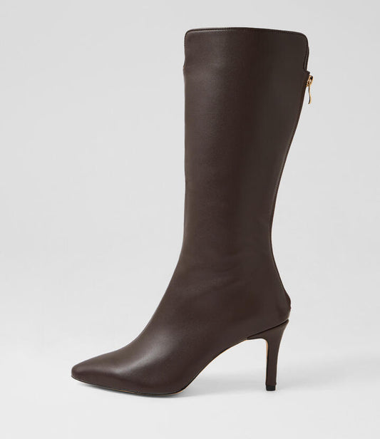 Image of Boots. Product name - Bowee Choc Leather Calf Boots in Choc colour by brand - MIDAS