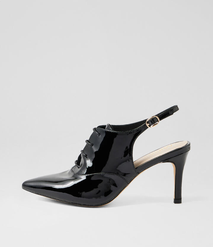Image of Heels. Product name - Bossi Black Patent Leather Heels in Black colour by brand - MIDAS