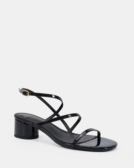 Image of Heels. Productname: Lassie: Black Patent - Women's Strappy - Low Heel in Black colour by brand - Novo