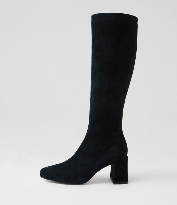 Image of Boots. Product name - Wommer Black Suede Calf Boots in Black colour by brand - MOLLINI