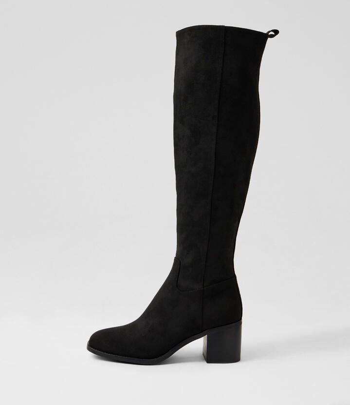 Image of Boots. Product name - Seraya Black Microsuede Knee High Boots in Black colour by brand - MOLLINI