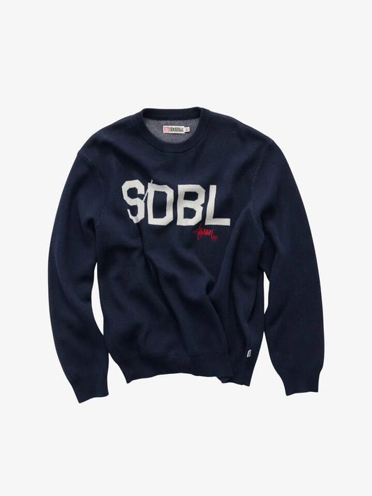 Image of a model wearing Outerwear. Productname: S-Double SDBL Knit Sweater in Navy colour by brand - S-Double