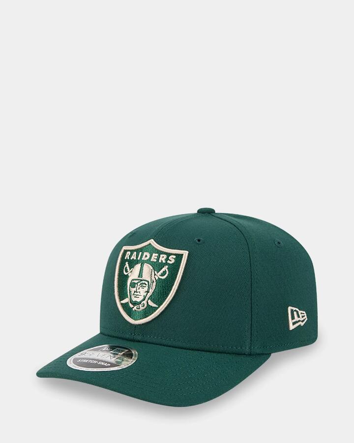 Image of Hats. Product name - New Era 9Seventy Stretch-Snap Las Vegas Raiders Cap Dark Green in Dark Green colour by brand - New Era