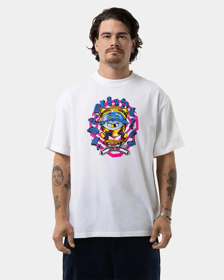 Image of T-Shirts. Product name - Santa Cruz Mens Grabke All Around Front T-Shirt White in White colour by brand - Santa Cruz