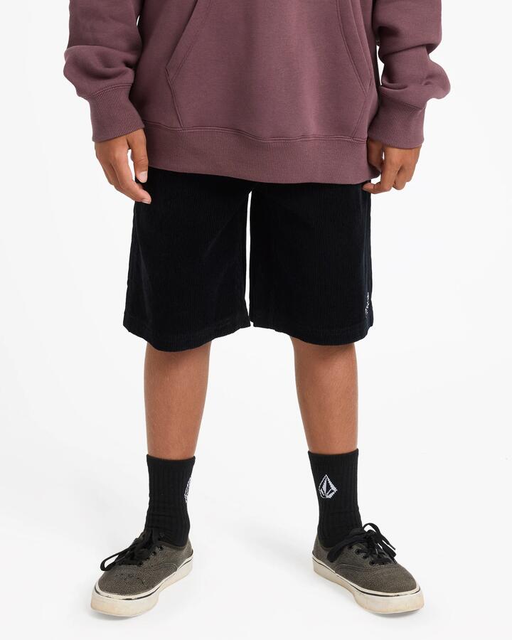 Image of a model wearing Shorts. Product name - Volcom Boys 8-16 Outer Spaced Walkshorts Black in Black colour by brand - Volcom