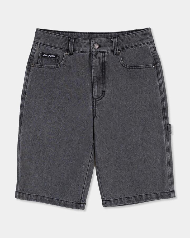 Image of a model wearing Shorts. Product name - Santa Cruz Boys 8-14 Classic Dot Carpenter Denim Shorts Carbon in Carbon colour by brand - Santa Cruz