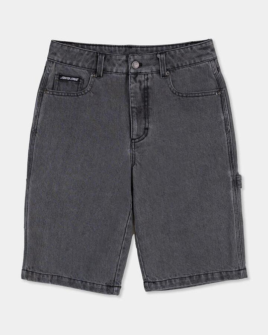 Image of a model wearing Shorts. Product name - Santa Cruz Boys 8-14 Classic Dot Carpenter Denim Shorts Carbon in Carbon colour by brand - Santa Cruz