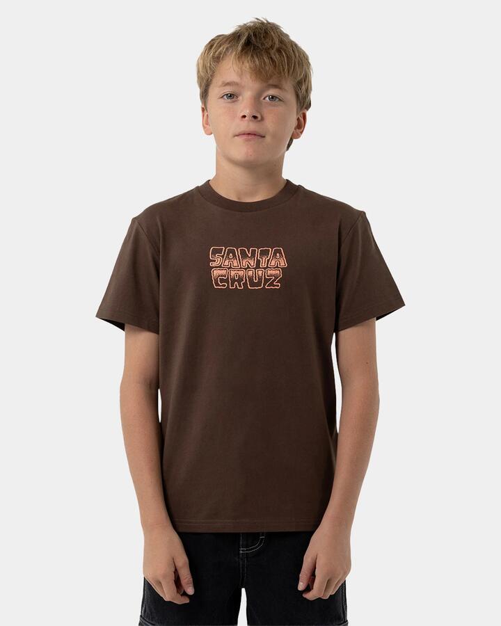 Image of T-Shirts. Product name - Santa Cruz Boys 8-16 Multi Cruz Stack Centre T-Shirt Brown in Brown colour by brand - Santa Cruz