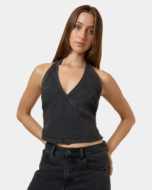 Image of Jeans. Product name - Thrills Womens Night Shift Denim Top Black in Black colour by brand - Thrills