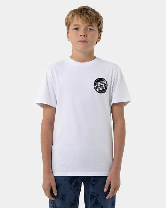 Image of T-Shirts. Product name - Santa Cruz Boys 8-16 Reverse Dot Mono T-Shirt White in White colour by brand - Santa Cruz