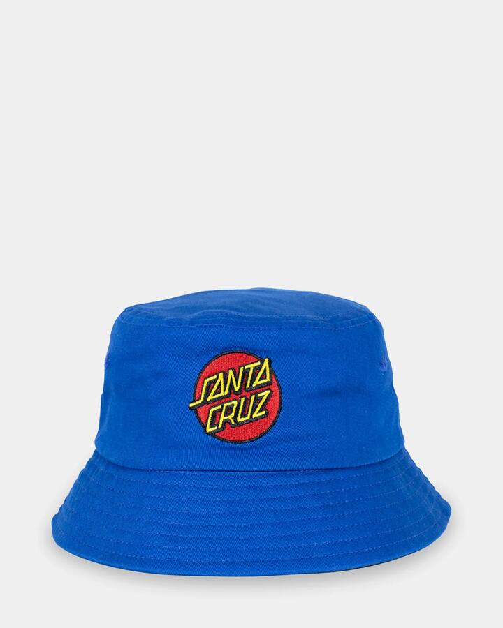 Image of Hats. Product name - Santa Cruz Boys 8-16 Classic Dot Patch Bucket Hat Blue in Blue colour by brand - Santa Cruz