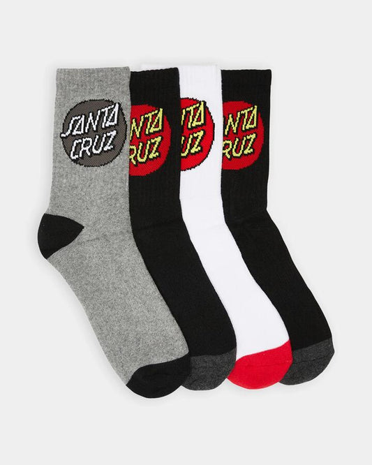 Image of Socks. Product name - Santa Cruz Mens Classic Dot 4 Pack Crew Sock Multi in Multi colour by brand - Santa Cruz
