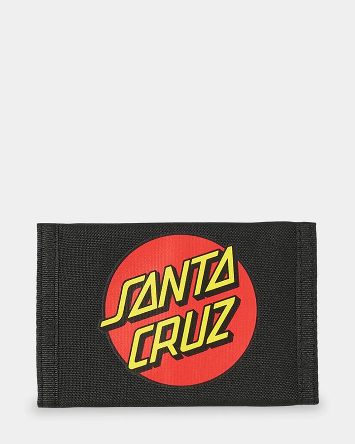 Image of Wallets & Money Clips. Product name - Santa Cruz Classic Dot Tri Fold Wallet Black in Black colour by brand - Santa Cruz