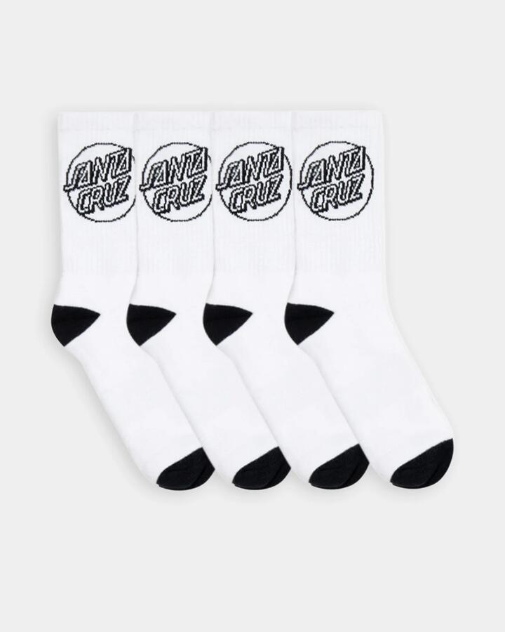 Image of Socks. Product name - Santa Cruz Mens Opus Dot 4 Pack Crew Socks White in White colour by brand - Santa Cruz