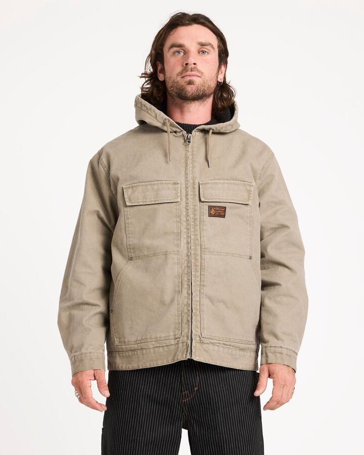 Image of a model wearing Uniforms & Workwear. Product name - Volcom Mens Freshdust Workwear Pullover Hoodie Brindle in Brindle colour by brand - Volcom