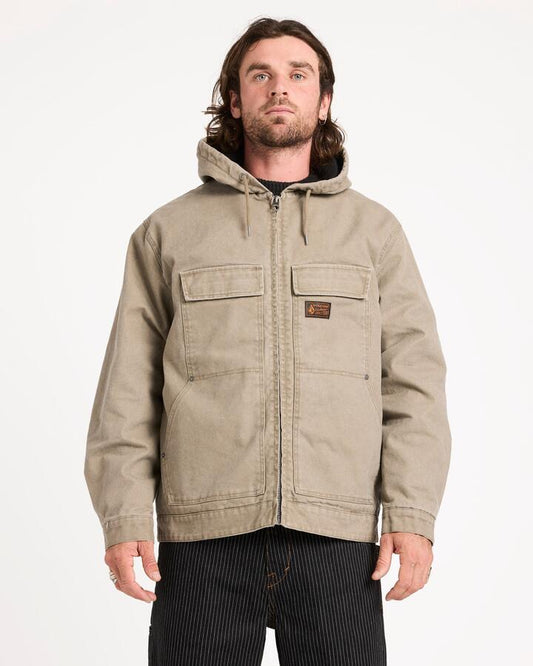 Image of a model wearing Uniforms & Workwear. Product name - Volcom Mens Freshdust Workwear Pullover Hoodie Brindle in Brindle colour by brand - Volcom