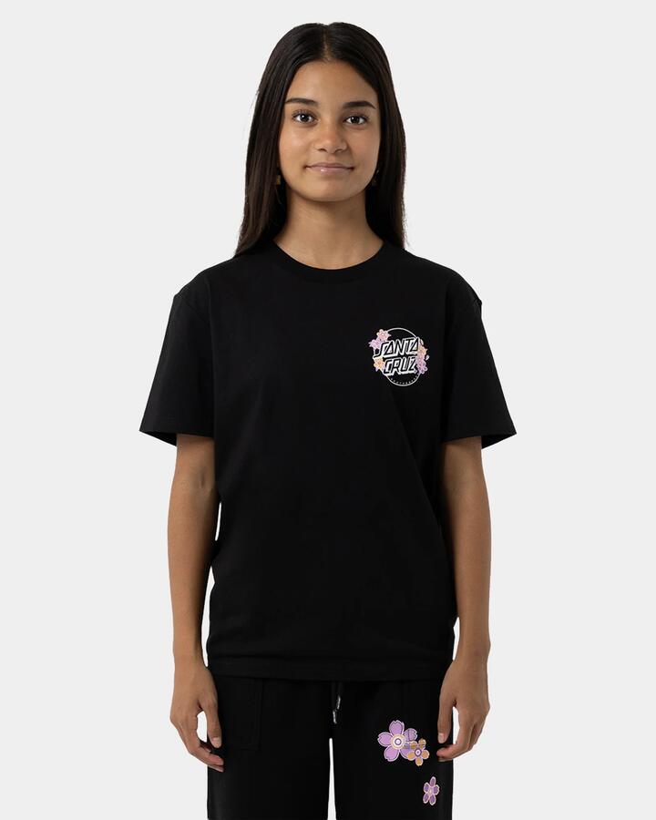 Image of T-Shirts. Product name - Santa Cruz Girls 8-16 Os Blooming Stack Dot Chest T-Shirt Black in Black colour by brand - Santa Cruz