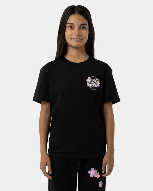 Image of T-Shirts. Product name - Santa Cruz Girls 8-16 Os Blooming Stack Dot Chest T-Shirt Black in Black colour by brand - Santa Cruz