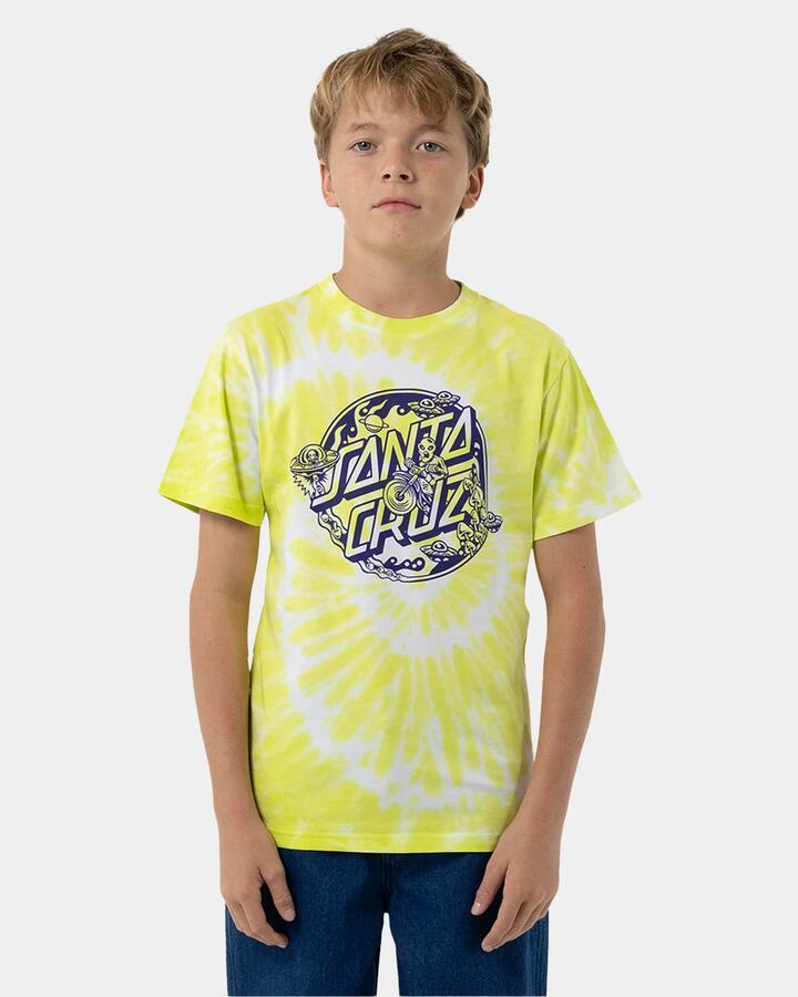 Image of T-Shirts. Product name - Santa Cruz Boys 8-16 Winkowski Dope Planet 2 Dot Mono T-Shirt Lime Tie Dye in Lime Tie Dye colour by brand - Santa Cruz