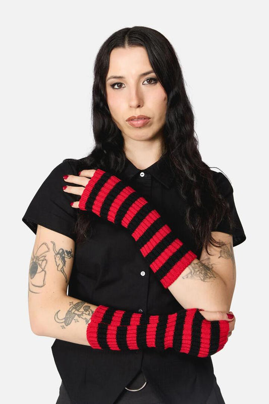 Image of Gloves & Mittens. Productname: Ribbed Long Fingerless Gloves in Black/Grey colour by brand - Dangerfield