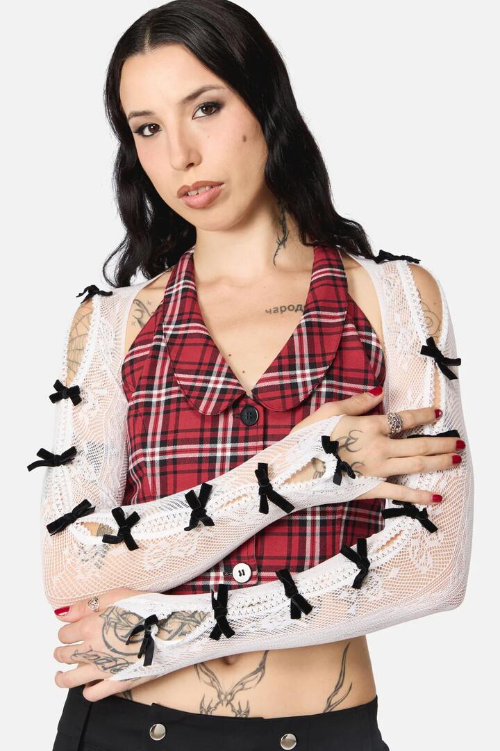 Image of Gloves & Mittens. Productname: White Sweet Bow Sleeves in White colour by brand - Black Friday